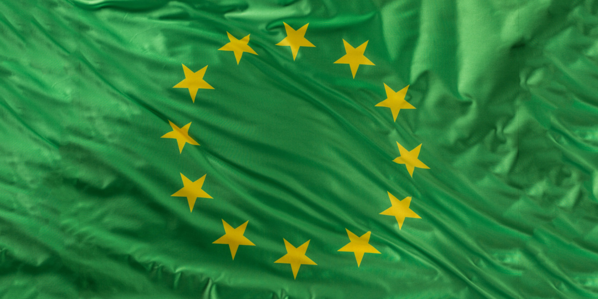 Green european union flag as a mark of organic bio food or ecology.