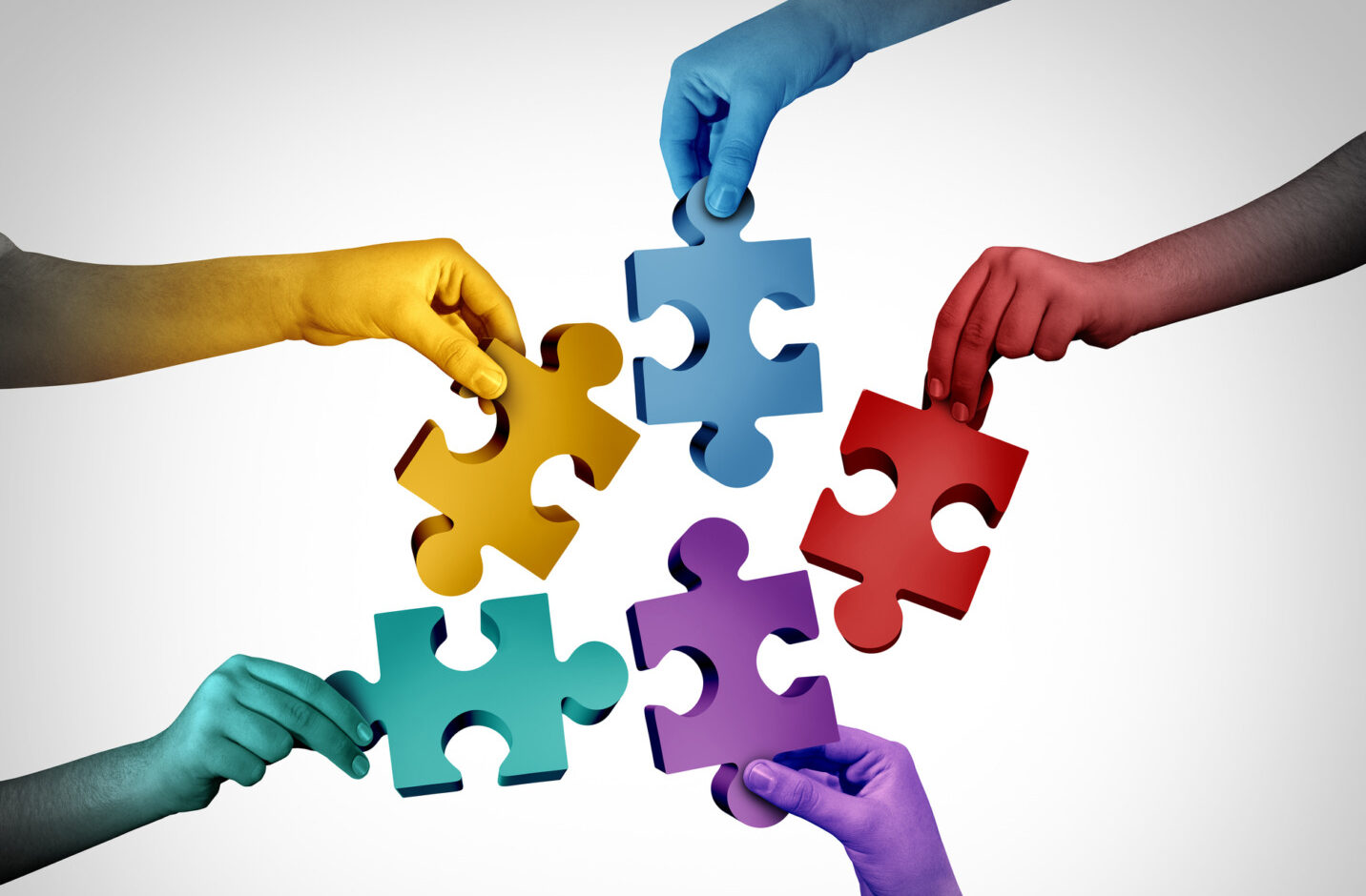 Business Team Success Metaphor and community collaboration as a diverse society in a joint effort connecting puzzle pieces togetherwith 3D illustration elements.