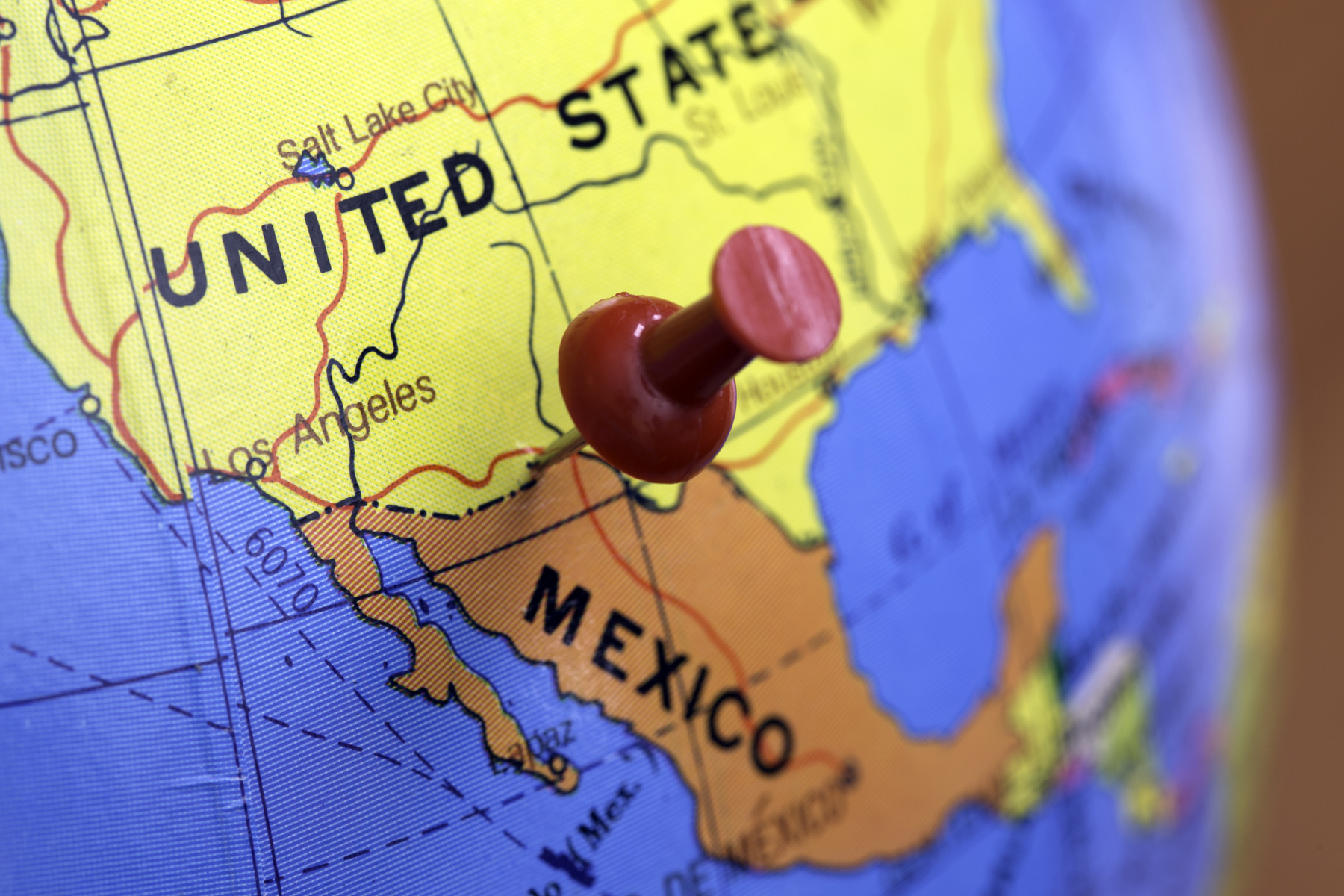 Map boundaries USA and Mexico