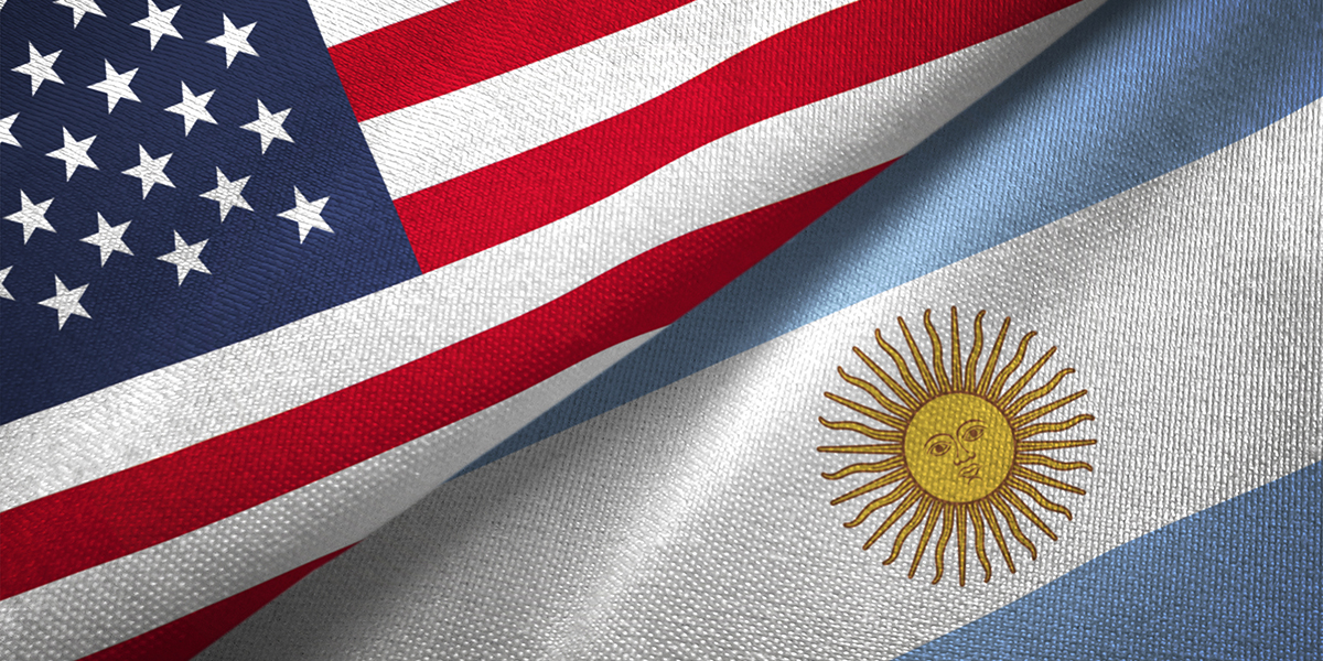 Argentina and United States flags together realtions textile cloth fabric texture