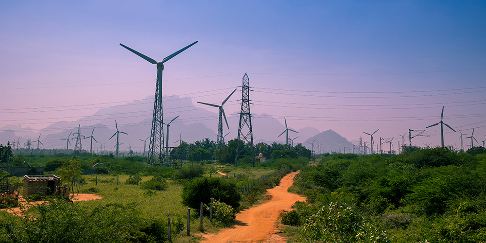 Beautiful view of Windmills or Wind Turbines farm in Nagercoil,