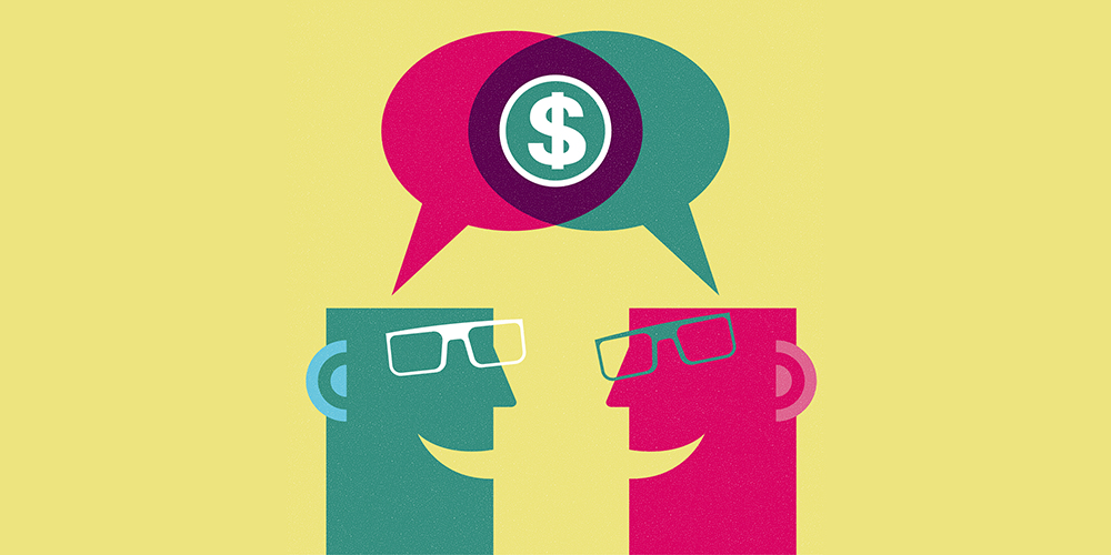 Business concept design, face-to-face communication, thinking about getting wealth.