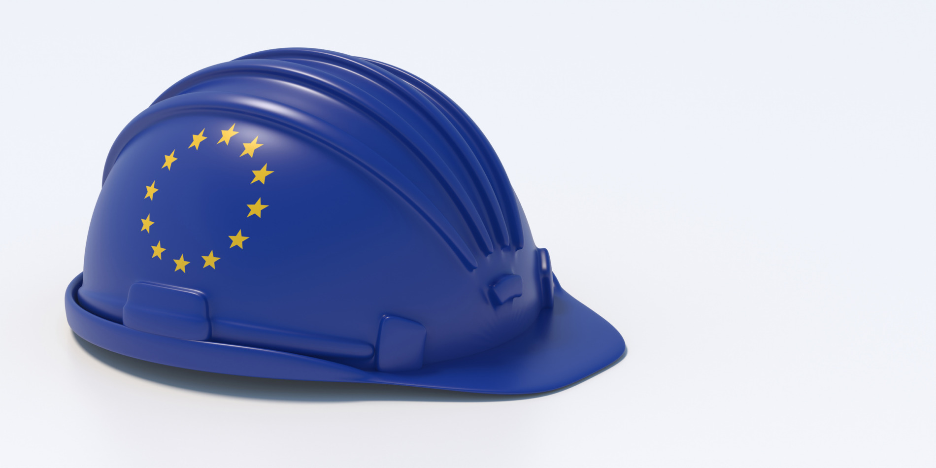 Hardhat EU flag isolated on white color background. Construction industry safety in European Union. 3d illustration