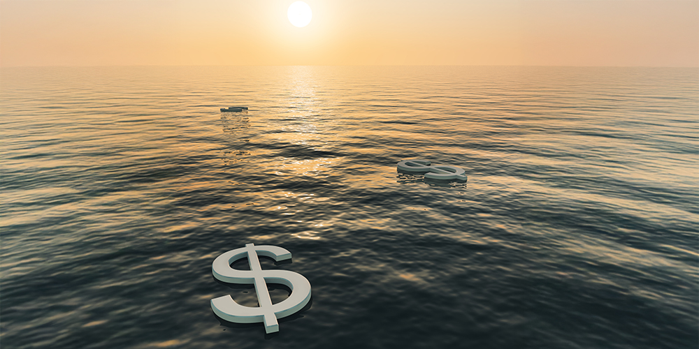 Dollars Floating To A Sunset Showing Money Wealth Or Earning