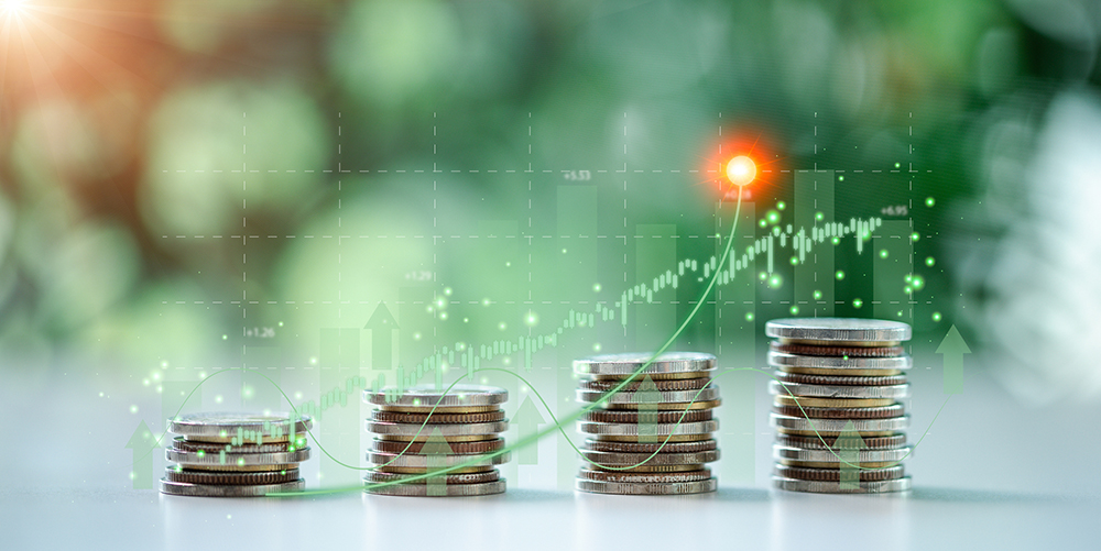 Concept of green finance flourishing businesses invest money and coins into sustainable ventures, nurturing growth of nature-friendly projects and ensuring prosperous future. green finance growt